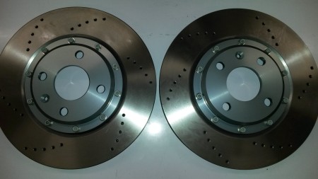 Alloy belled drilled brake discs